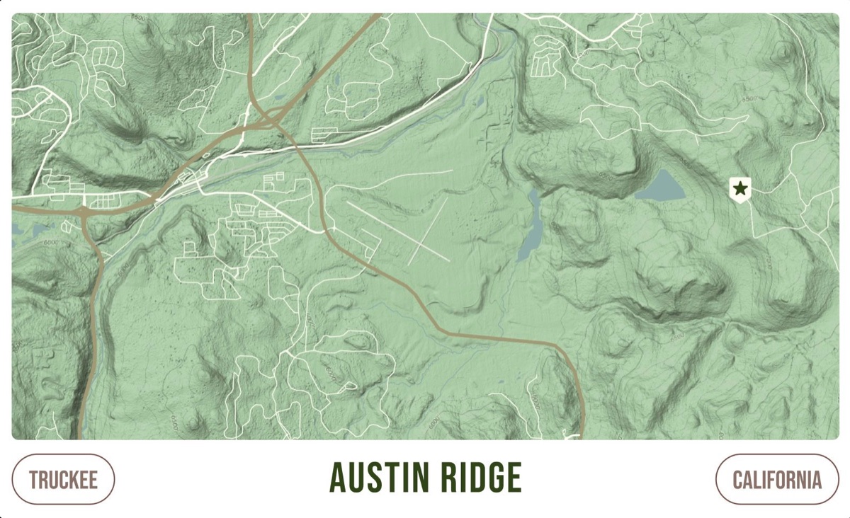 Austin Ridge website map graphic showing the venue location in Truckee, California.